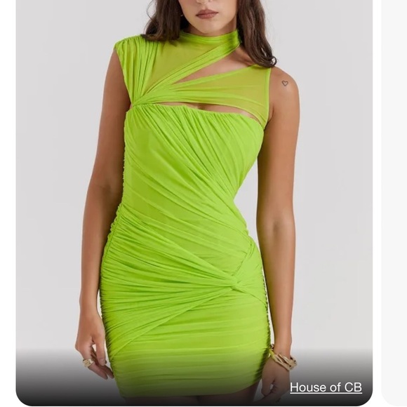 HOUSE of CB Neon Adrie Gathered Ruched Corset Mini Cut-out Dress size XS - Picture 4 of 9